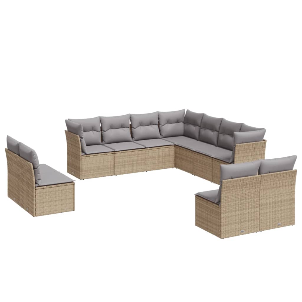 11 Piece Garden Sofa Set with Cushions Beige Poly Rattan