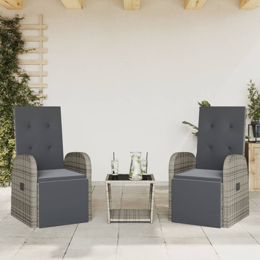 3 Piece Garden Dining Set with Cushions Grey Poly Rattan