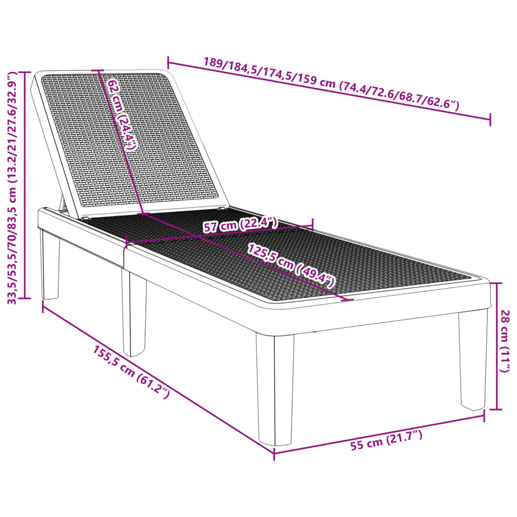 Sun Lounger Black 159x57x83.5 cm Polypropylene