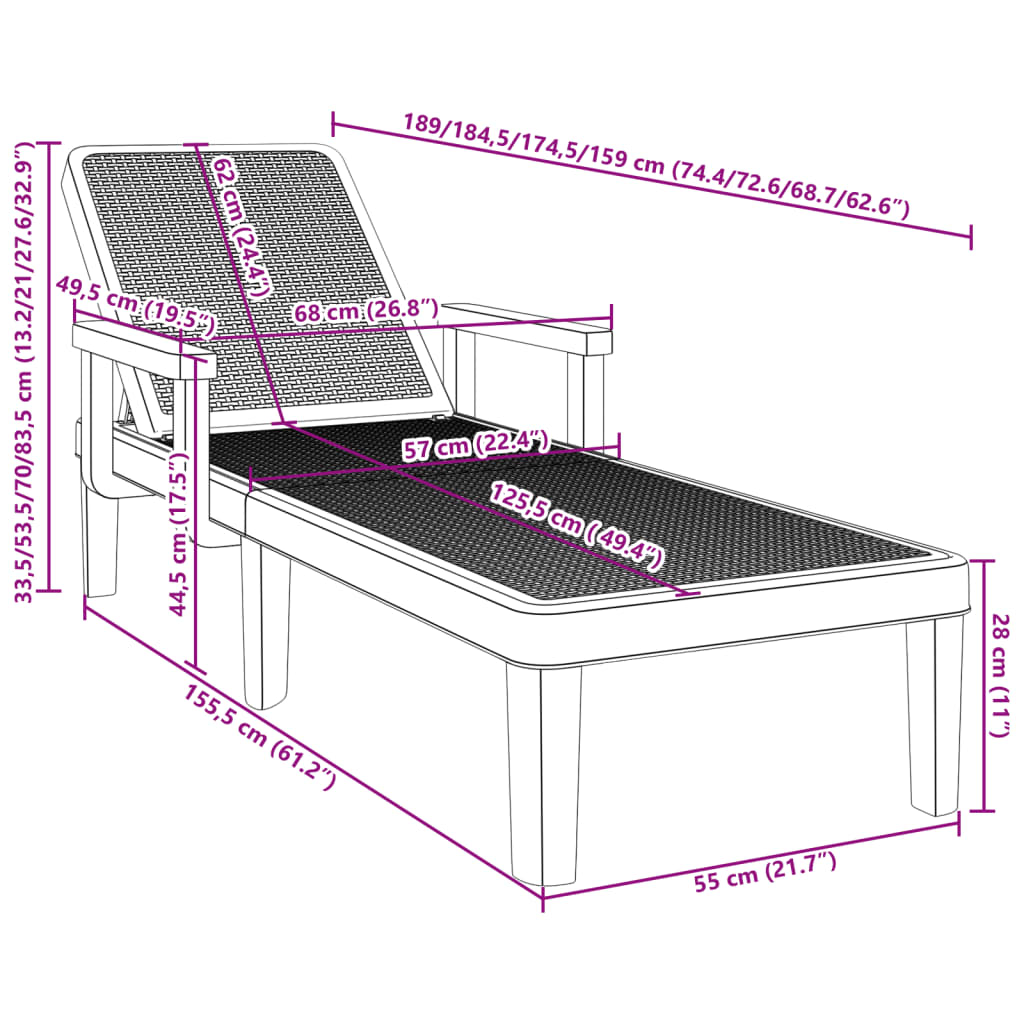 Sun Lounger Black 159x68x83.5 cm Polypropylene