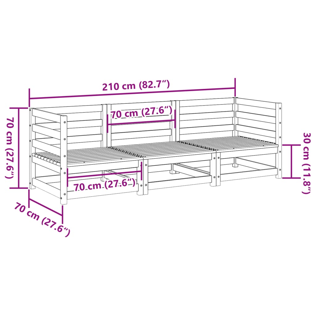 3 Piece Garden Sofa Set Solid Wood Pine