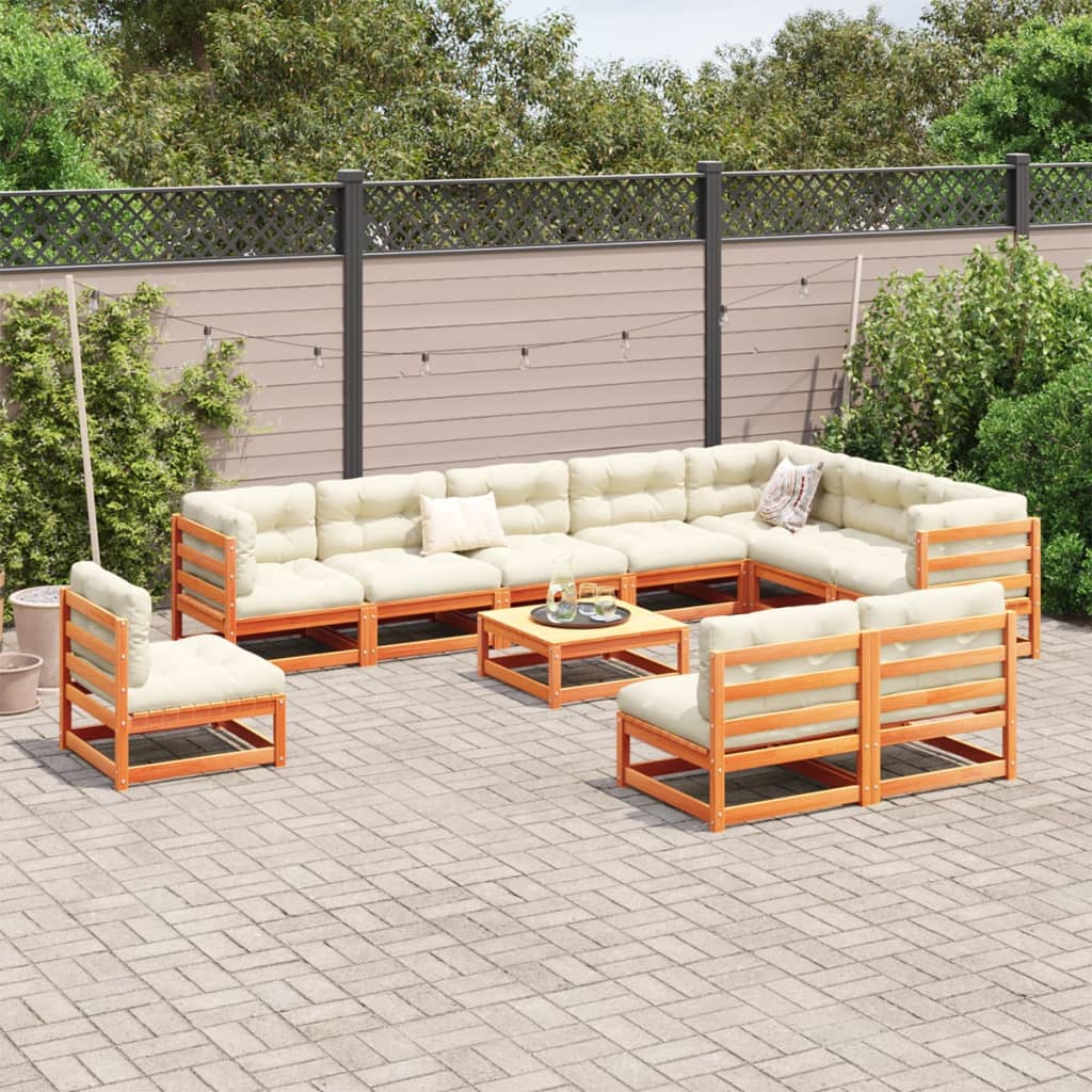 11 Piece Garden Sofa Set Wax Brown Solid Wood Pine